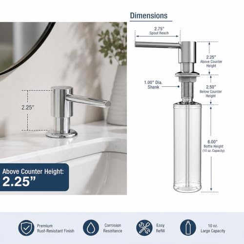 Soap Dispenser for Kitchen Sink, Built in Sink Soap Dispenser, Countertop Dish Soap Dispenser Stainless Steel Pump,Pure Copper Fuselage - color: Clear Glass