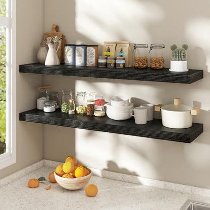 Dreamland Black Floating Shelves 48 Inch Long,8 Inch Deep Floating Shelves,48" W x 8" D Wall Shelves for Bedroom,Living Room,Kitchen,Bathroom,Set of 2 - color: Black, size: 48 Inch