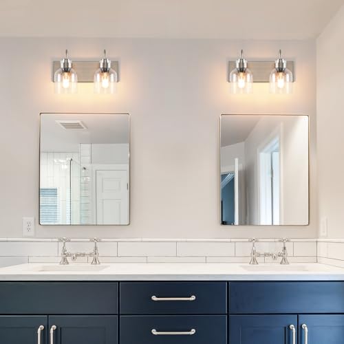 PRESDE 2 Lights Bathroom Vanity Fixtures Over Mirror Brushed Nickel Bathroom Light Fixture with Bubble Glass Globes - color: Brushed Nickel（with Bubbles）, size: 2-lights