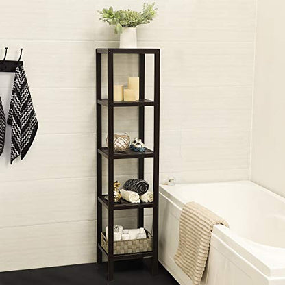 SONGMICS Bamboo Storage Shelf, 5-Tier Shelving Unit, Multifunctional, in the Entryway, Bathroom, Living Room, Balcony, Kitchen, 13 x 13 x 57.5 Inches, Brown UBCB55Z - color: Brown, size: 5 Tiers (13"D x 13"W x 57.5"H)