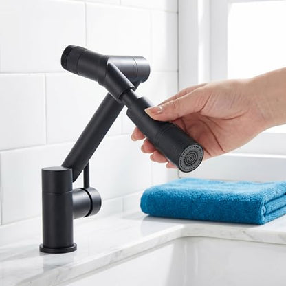 1440° Rotating Faucet Extender with 5cm Telescopic Arm Dual Mode Splash-Proof Kitchen Sink Sprayer Universal Fit Water Saving Aerator Adapter Chrome Finish for Bathroom Washing - color: Black