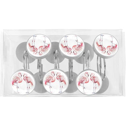Pink Flamingo Shower Curtain Hooks Set of 12 | Bathroom Decor Rustproof Metal Decorative Shower Hooks Rings for Curtains Rods