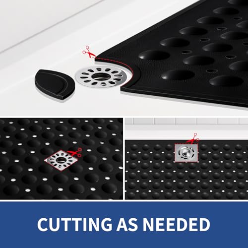OTHWAY Extra Large Shower Mat 47"x 32", TPE Non Slip Shower Mat for Shower Stall, Inside Walk in Shower Mats with Drain Holes Suction Cups, Anti-Slip for Elderly (Black) - color: Black