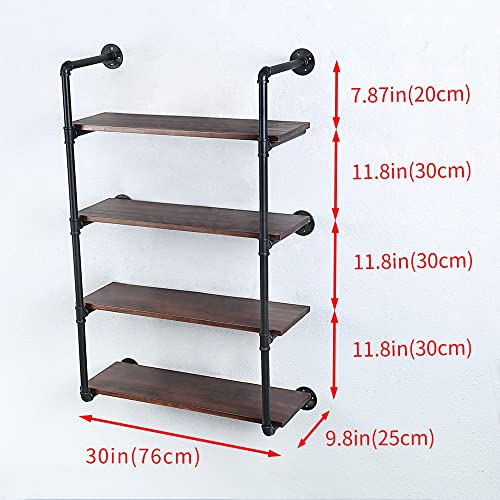 Industrial Pipe Shelves With Wood Planks,Rustic Pipe Shelving Wall Shelf | Metal Pipe Solid Pine Wood,Easy to Assemble,Wooden Board Thickness 0.78 In,For Bar Farmhouse Kitchen Office Bathroom,Bedroom - color: 4-layer, size: 30in