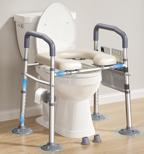 Raised Toilet Seat Risers with Handles for Seniors, White | Adjustable 7 Height & 6 Width, Fits Any Toilet, Heavy-Duty 400lbs Capacity, Soft Padded Seat,For Elderly & Handicap