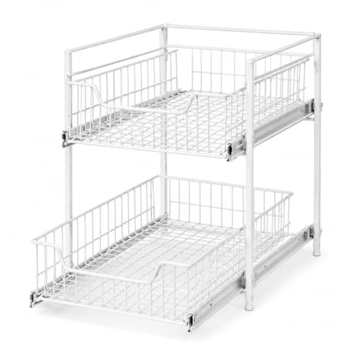 Juju 2-Tier Under Sink Organizer - Steel Wire Pull-Out Storage Rack for Kitchen and Bathroom Cabinets
