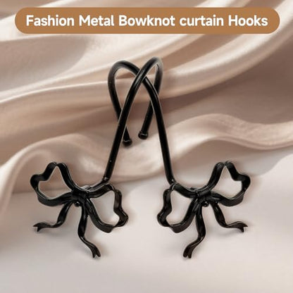 12 Pack Elegant Bow Shower Curtain Hooks, Black Metal Rustproof Decorative Shower Curtain Hooks, Shower Curtain Hangers for Bathroom Art Decor