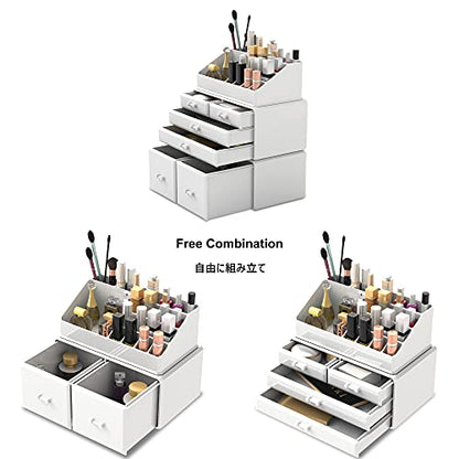 READAEER Makeup Organizer 3 Pieces Cosmetic Storage Case with 6 Drawers (White) - color: White