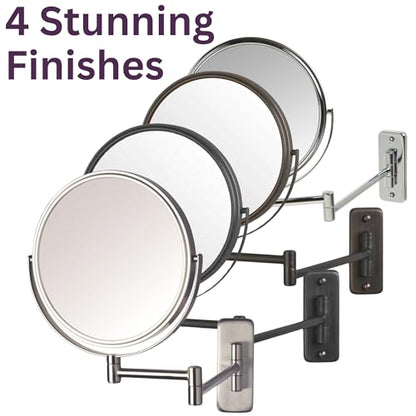 JERDON Wall-Mounted Makeup Mirror - 5X Magnification - Black - JP7506BK | 8" Round Frame, 13.5" Wall Extension Arm - color: Black, size: 5X Magnification