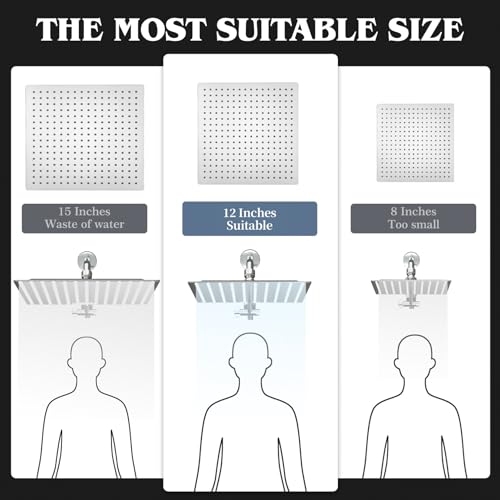 12 Inch Shower Head, Rain Shower Head with Adustable Extension Arm, Detachable Silver Rina Shower Head with Handheld Spray, High Pressure Shower Hose with Holder in Bathroom(Silver) - color: Silver, size: 12 Inch - Standard