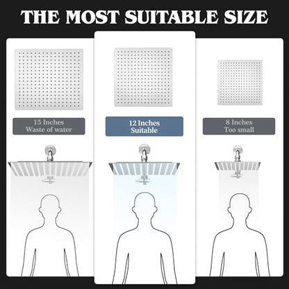 12 Inch Shower Head, Rain Shower Head with Adustable Extension Arm, Detachable Silver Rina Shower Head with Handheld Spray, High Pressure Shower Hose with Holder in Bathroom(Silver) - color: Silver, size: 12 Inch - Standard
