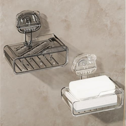 Wall Mount Suction Cup Soap Holder Not Drill Installation Double Layer Drainage Organizers for Bathroom Kitchen Suction Cup Soap Holder