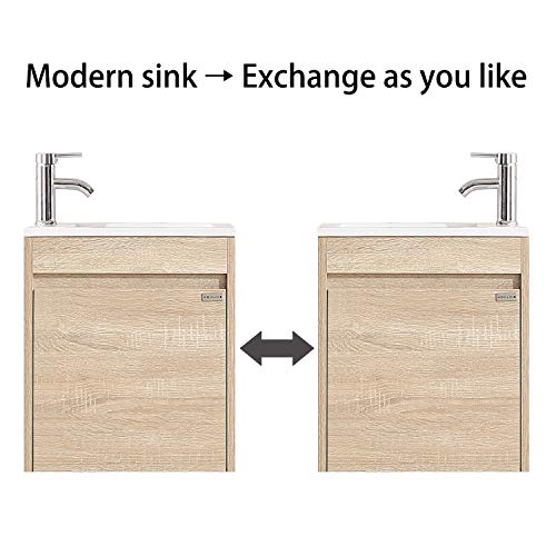 wonline 16" Single Sink Bathroom Vanity, Floating Modern Bathroom Vanity with Sink for Small Space - color: Natural