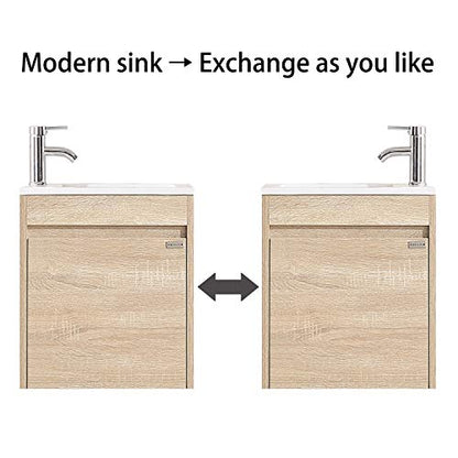 wonline 16" Single Sink Bathroom Vanity, Floating Modern Bathroom Vanity with Sink for Small Space - color: Natural