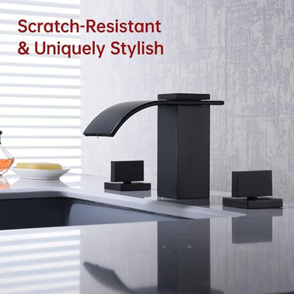 SUMERAIN Matte Black 8 Inch Widespread Waterfall Bathroom Sink Faucet | 3 Hole, 2 Handles, Modern Design, Easy DIY Installation - color: Matte Black