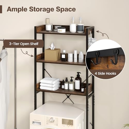 Giantex Over The Toilet Storage Rack, 3-Tier Bathroom Space Saver Organizer with Adjustable Bottom Bar to Fit Most Toilets, Freestanding Above Toilet Storage Rack, Easy Assembly (Brown + Black) - color: Brown + Black