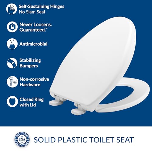 BEMIS 7900TDGSL Commercial Heavy Duty Closed Front Toilet Seat with Cover, Industrial No Slam Seat with Secure Installation, Made in USA, Elongated, White - size: Elongated