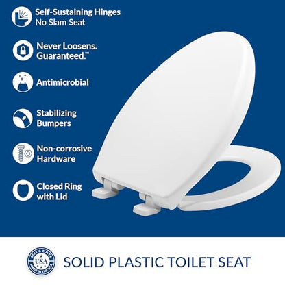 BEMIS 7900TDGSL Commercial Heavy Duty Closed Front Toilet Seat with Cover, Industrial No Slam Seat with Secure Installation, Made in USA, Elongated, White - size: Elongated