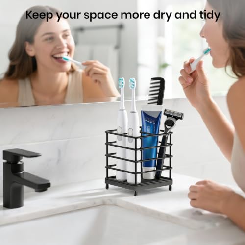 BOTEMY Toothbrush Holders with Quick Drying Mat—Black Toothbrush and Toothpaste Holder for Bathroom—Upgrade 3 Slots Openwork Design Bathroom Counter Organizer for Electric Toothbrush,Razor,Toothpaste - size: Medium