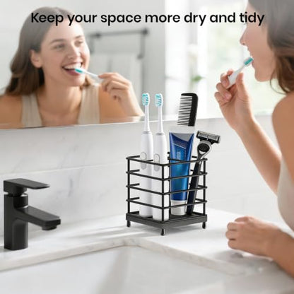 BOTEMY Toothbrush Holders with Quick Drying Mat—Black Toothbrush and Toothpaste Holder for Bathroom—Upgrade 3 Slots Openwork Design Bathroom Counter Organizer for Electric Toothbrush,Razor,Toothpaste - size: Medium
