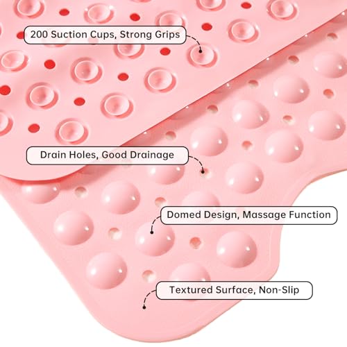 Tree Bud Bathtub Mats for Shower Tub Non-Slip Bath Mat 39 x 16 Inch Extra Long Shower Mat, Bath Tub Mat for Bathroom with Machine Washable, BPA Free for Kids (Opaque Pink) - color: Opaque Pink