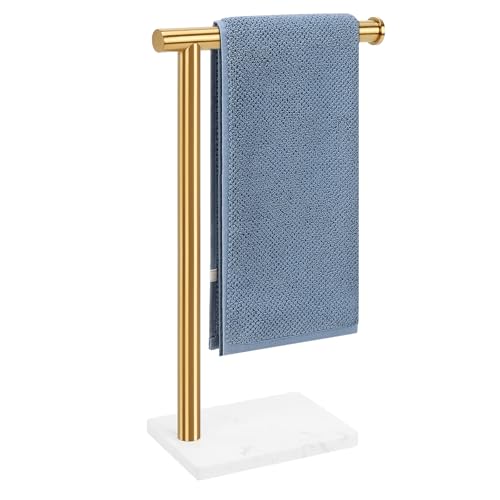 Hand Towel Holder, Hand Towel Stand for Bathroom with Marble Base, 304 Stainless Steel L Shape Hand Towel Rack Bar Standing for Vanity Kitchen Countertop, Brushed Gold - color: Gold