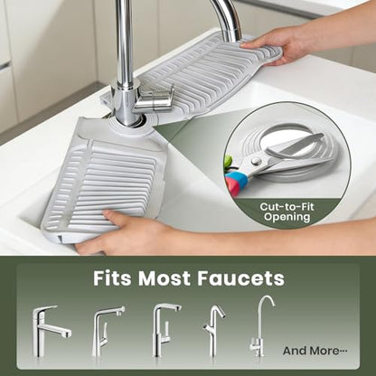 24 Inch Faucet Mat for Kitchen Sink, Silicone Splash Guard for Kitchen Sink Area, 7° Slope Fast Self-Draining Sink Mat, Cuttable Hole Design, Sink Backsplash Guard Draining Mat, Grey - color: Gray