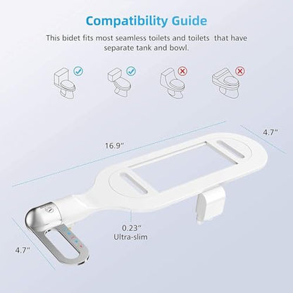 Non Electric Bidet Toilet Seat Attachment with Dual Nozzle, Adjustable Toilet Bidet Attachment for Sanitary and Feminine Wash, Bidet Attachment for Toilet