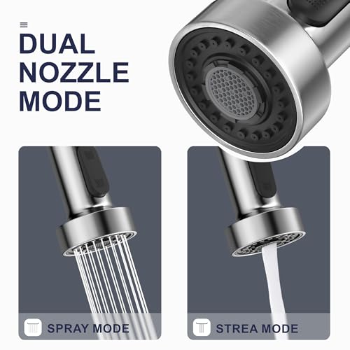 Kitchen Faucet with Pull Down Sprayer, Single Handle Pull Down Spring Sink Faucet, 1 Hole or 3 Hole Dual Function Sprayer for Farmhouses, Utility Rooms, RV's and Bars - color: Brushed Nickel, style: Spring