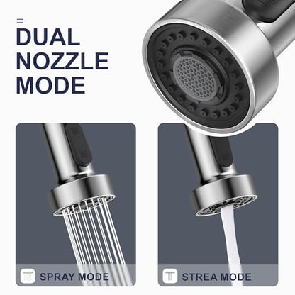 Kitchen Faucet with Pull Down Sprayer, Single Handle Pull Down Spring Sink Faucet, 1 Hole or 3 Hole Dual Function Sprayer for Farmhouses, Utility Rooms, RV's and Bars - color: Brushed Nickel, style: Spring