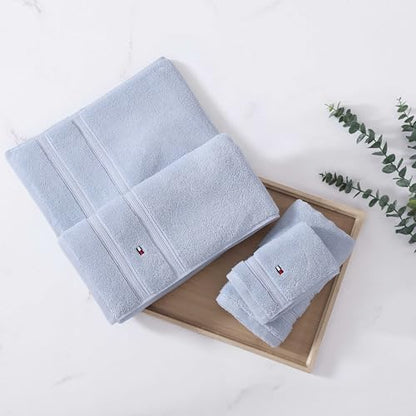 Tommy Hilfiger - Bathroom Towel Set, Ultra-Soft & Quick-Dry with Zero Twist, 600 GSM Plush Cotton Towels (Harborside Solid Light Blue, 6 Piece) - color: Harborside Solid Light Blue