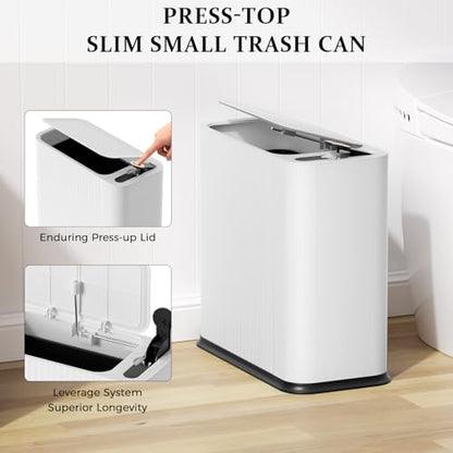 Bathroom Trash Can with Lid and Tissue Box Cover Set 13 L/ 3.5 Gallon White Trash Can with Pop-Up Lid Small Garbage Can for Bathroom Bedroom Office Kitchen - color: White & Gold