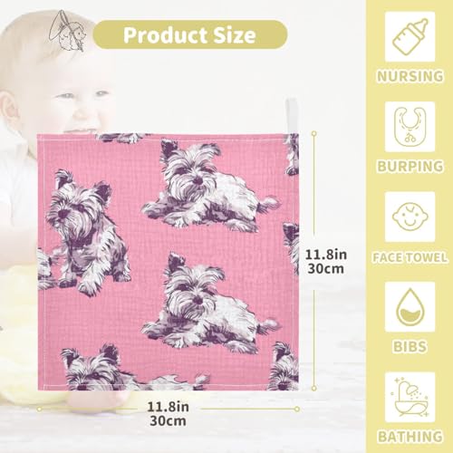 Dog Pattern Pink Baby Washcloths - 5 Pack Muslin Cotton Face Towels for Baby Newborn Girls and Boys - Soft and Absorbent - 11.8 Inch - size: 5 Pack