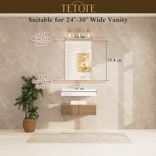 TETOTE 24" x 36" Rectangle Tempered Mirror with Frameless Beveled Edge for Vanity and Bathroom - size: 36"L x 24"W