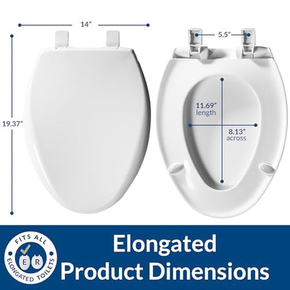 Mayfair Aurora Slow Close Toilet Seat, Easy Clean Hinges and Adjustable Perfect Fit Plastic Seat, Made in USA, Elongated, Bone - size: Elongated