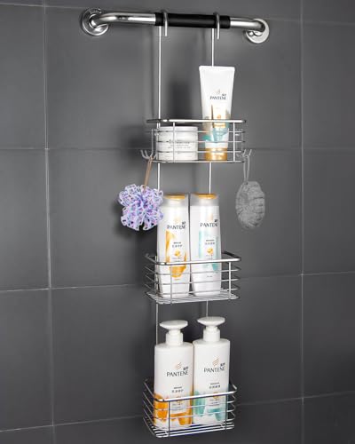 YQH 3-Tier Hanging Shower Rack - Door Organizer with 2 Hooks for Razor, Shower Balls and More (3 Tiers)