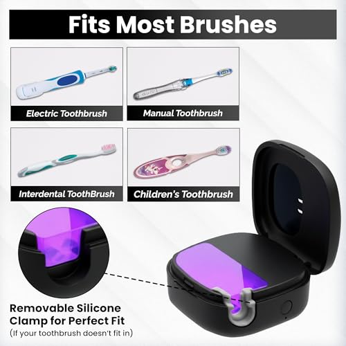 Portable UV Toothbrush Sanitizer Holder & Cleaner with UV Light & Magnetic Mounting - Rechargeable Toothbrush Sanitizer for Travel Cover, Wall Mounted UV Tooth Brush Sanitizer Holder Fits Most Brushes - color: Black