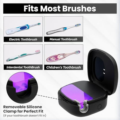 Portable UV Toothbrush Sanitizer Holder & Cleaner with UV Light & Magnetic Mounting - Rechargeable Toothbrush Sanitizer for Travel Cover, Wall Mounted UV Tooth Brush Sanitizer Holder Fits Most Brushes - color: Black
