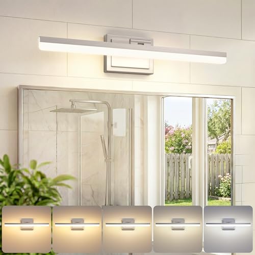 VOLISUN Modern Bathroom Vanity Light 24 inch, Rotatable, 24W Dimmable 5CCT Led Bathroom Light Fixture Over Mirror, Brushed Nickel Bar Vanity Light for Bathrooms Mirror Restroom-ETL Certificated - color: Brushed Nickel, size: 24 inch