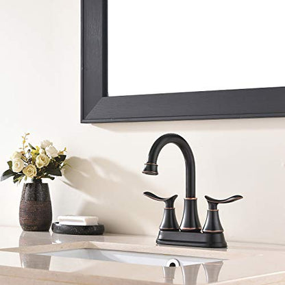 KINGO HOME Modern 2 Handle Oil Rubbed Bronze Bathroom Faucet, Bronze Bathroom Faucets RV Rubbed Bronze Bath Vanity Faucet for Sink 3 Hole with Water Supply Lines and Pop Up Drain - color: Oil Rubbed Bronze
