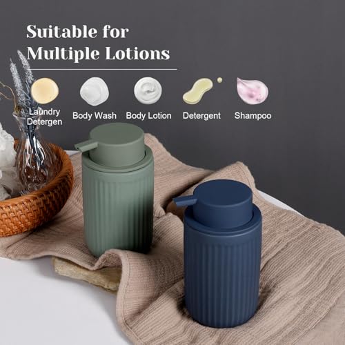 INGOFIN Ceramic Lotion Dispenser - 12oz Liquid Hand Soap Dispenser Bathroom, Modern Refillable Dish Soap Dispenser with Pump for Kitchen, Stripe Blue - color: Liquid-blue