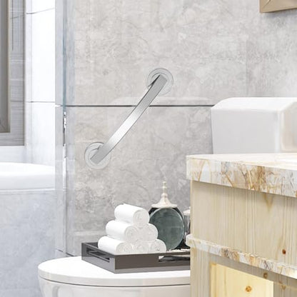 Cabilock Silver Suction Grab Bar for Shower & Bathtub – 12 Inch Chrome Finish Safety Handle, Drill-Free Balance Assist for Seniors, Elderly & Disabled, Portable Bathroom Support Grip