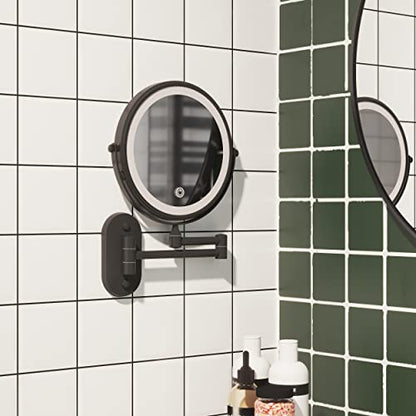Ruacq Wall Mounted Makeup Mirror with 3 Lights, 1X/10X, Matte Black | Rechargeable Adjustable Brightness, Stainless Steel, Round, Gift for Mom, Women, Wife, Girls, Dorm Room Essential - color: Round Black