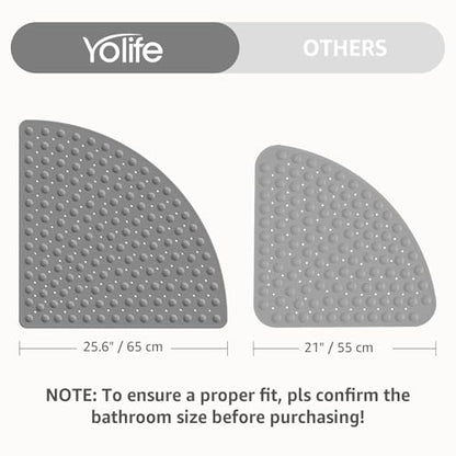 Yolife Large Corner Shower Mat, 25.6" x 25.6" Non Slip Shower mats for Inside Shower, Shower Mat with Drain Hole, Machine Washable Shower Floor Mat, Bathtub Mat Non Slip with Suction Cups, Grey