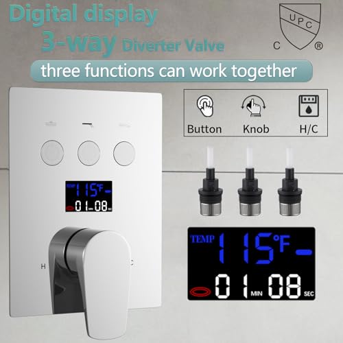 Bathroom Shower System Ceiling 14x20 Inch Shower Head, Spray With Handle, 6 PCS Body Jet And Handheld, Temperature Display Shower Faucet Set (Chrome) - color: Chrome