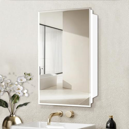 16x26 inch Medicine Cabinet with Mirror, Recessed Medicine Cabinet or Surface Wall Mount Plastic Bathroom Cabinets with Removable Shelves, Beveled Edge Mirror Cabinet - style: CS5004A-1626