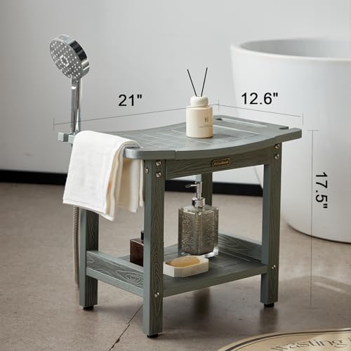HDPS Shower Bench for Inside Shower, Gray Waterproof Shower Stool for Shaving Legs, Poly Lumber Shower Chair Seat with Handles & Shower Head Holder, Bathroom Shower Foot Rest Stool with Storage Shelf - color: Gray Shower Bench