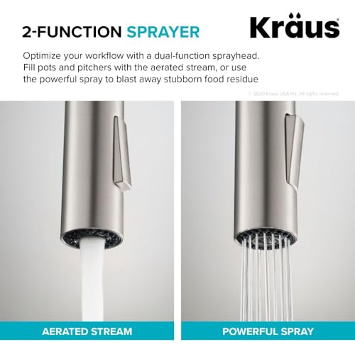 KRAUS Oletto High-Arc Tall Single Handle Pull-Down Kitchen Faucet in Spot Free Stainless Steel, Height 20 3/8 inch, KPF-2821SFS - color: Spot Free Stainless Steel, style: High Arc Faucet