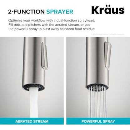 KRAUS Oletto High-Arc Tall Single Handle Pull-Down Kitchen Faucet in Spot Free Stainless Steel, Height 20 3/8 inch, KPF-2821SFS - color: Spot Free Stainless Steel, style: High Arc Faucet