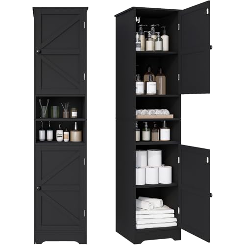Viaozutis Tall Bathroom Storage Cabinet, Slim Freestanding Cabinet with Adjustable Shelves, Vertical Storage Organizer for Small Bathrooms, Toilet Paper & Daily Essentials Storage Black - color: Black